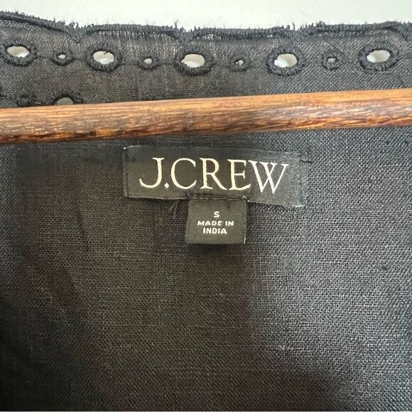 J.Crew Bungalow Embroidered Linen Long Sleeve Top Black - Picture 4 of 5